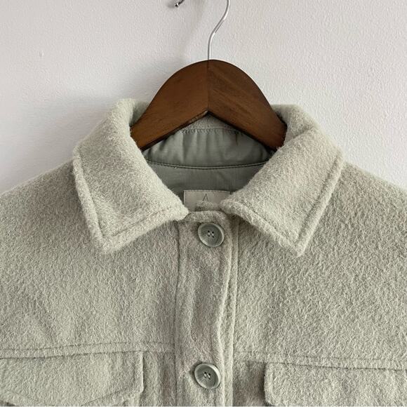Joie | Women’s Fuzzy Sage Green Boxy Cropped Shacket Jacket Button Down Collared - Picture 3 of 12